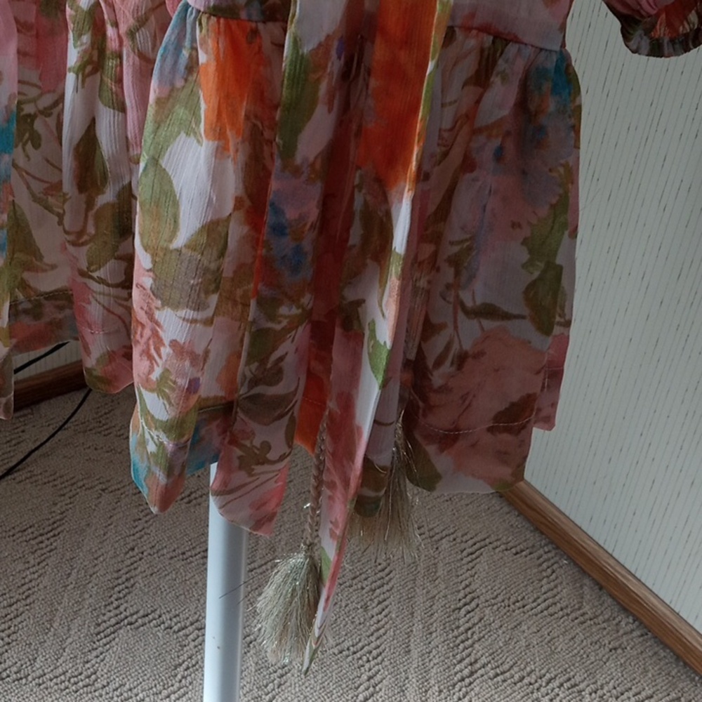 Taylor Pink and Orange Floral Long-Sleeve Button Dress with Tie Waist, Cottage C - Picture 10 of 10